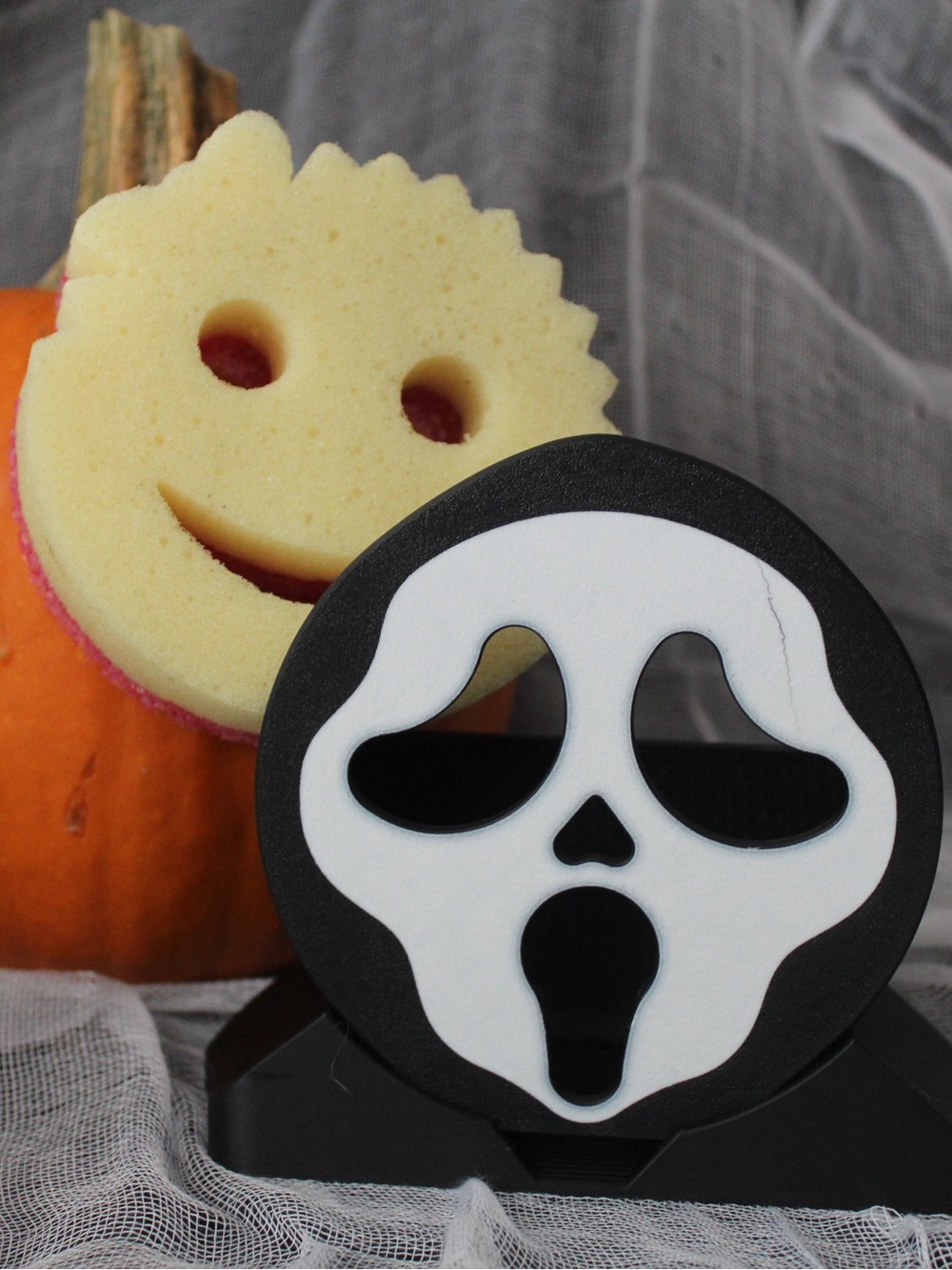 Halloween Ghost Face Party Sponge Stamp - Black and White